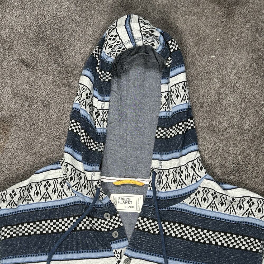 Free Planet Men XL Woven Hooded Pullover Front Pouch Bold Southwest Pattern Shir - Picture 3 of 13